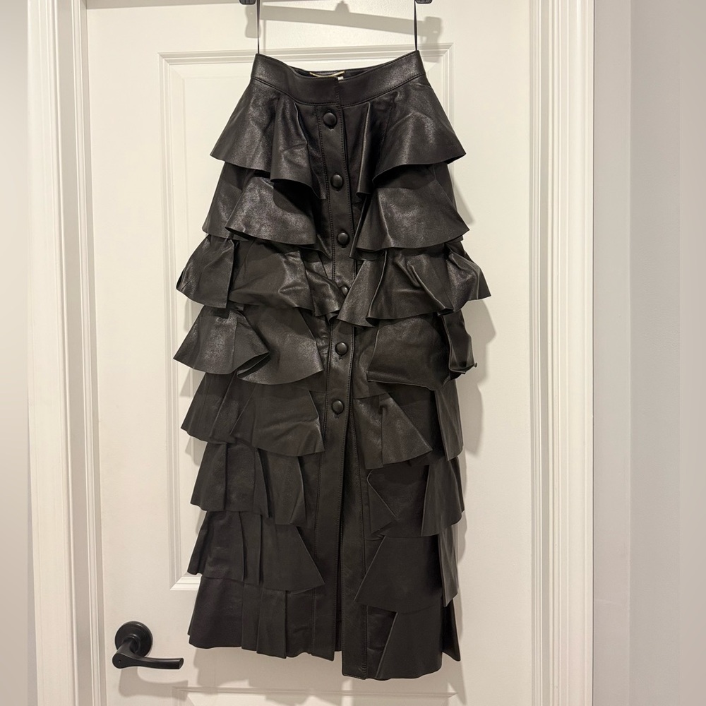 Saint Laurent FW19 Runway Ruffled Leather Skirt